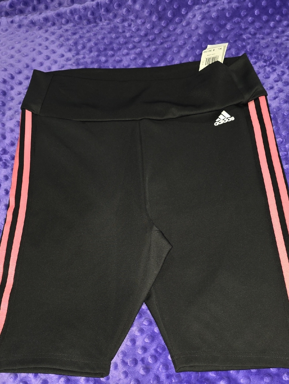 adidas Black Womens Athletic Leggings with Pink Side Stripes